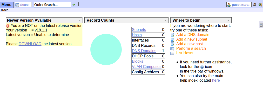 Screenshot of OpenNetAdmin homepage